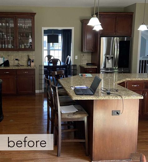 Brighter Kitchen Leads to a Cohesive First Floor Remodel Small Kitchen Dark Floor, Small Kitchen Dark, Dark Wood Floors In Kitchen, Dark Floors Kitchen, Kitchen Dark Floor, First Floor Remodel, Kitchen Dark, Separate Kitchen, Wood Floor Kitchen