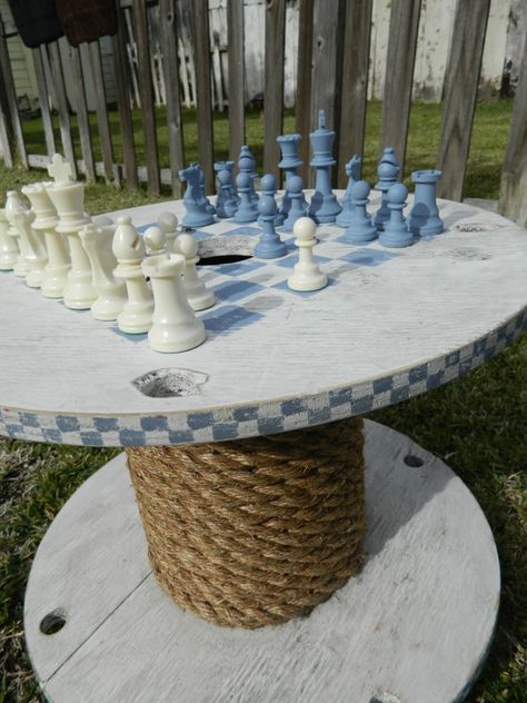 Chess Piece Spool Side Table Wood Spool Tables, Wire Spool Tables, Cable Spool Tables, Wooden Spool Tables, Wooden Cable Spools, Wooden Spool Projects, Spool Table, Wire Reel, Spool Furniture