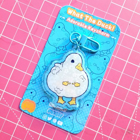 Keychain Packaging Design, Acrylic Charms Ideas, Duck Merch, Acyrlic Keychain, Acrylic Keychain Character, Acrylic Charms Anime, Key Chain Duck, What The Duck, Kawaii Animals