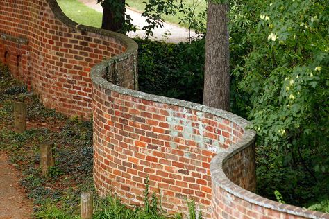 Serpentine walls at UVA | Andrew Shurtleff Photography, LLC Curved Brick Wall, Recycled Concrete, Boundary Wall, Boundary Walls, Masonry Wall, Charlottesville Va, Brick Walls, University Of Virginia, English Garden