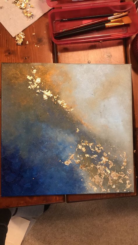 Gold Accent Painting, Gold Leaf Butterfly Painting, Gold Leaf Acrylic Painting, Gold Flake Painting Canvases, Gold Flakes Painting, Gold Leaf Painting Ideas, Gold Leaf Abstract Painting, Gold Leaves Art, Gold Flake Painting