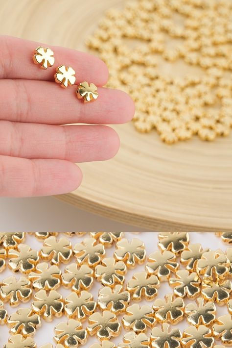 Shiny Gold Plated Clover Beads with Branch, Four Leaf Beads, Clover Spacer Beads, Gold Beads, Clover Bracelet Charm, Jewelry Supplies, DIY Jewelry Making Leaf Beads, Clover Bracelet, Four Leaves, Bracelet Charm, Four Leaf, Beads Jewelry, Diy Jewelry Making, Gold Beads, Spacer Beads