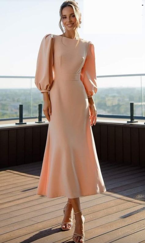 Midi Dress Elegant, Long Dresses Elegant, Puff Sleeve Midi Dress, Elegant Midi Dresses, Vestidos Vintage, Slim Dresses, Sleeve Midi Dress, Women Long Dresses, Dress Midi