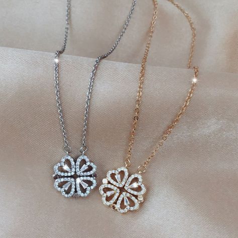 Magnetic Necklace, Four Leaf Clover Necklace, Love Shape, Heart Shaped Necklace, Clover Necklace, Four Leaves, Style Korean, Steel Necklace, Leaf Clover