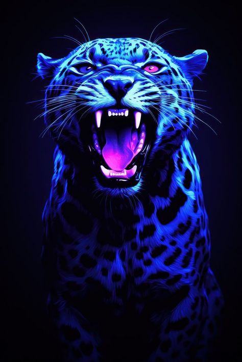 Illustration roaring leopard neon rim light wildlife portrait animal. | premium image by rawpixel.com / Kappy Animal Roaring, Glowing Animals, Animal Horror, Jaguar Head, Cats Family, Cheetah Print Wallpaper, Marble Iphone Wallpaper, Animal Body Parts, Portrait Animal