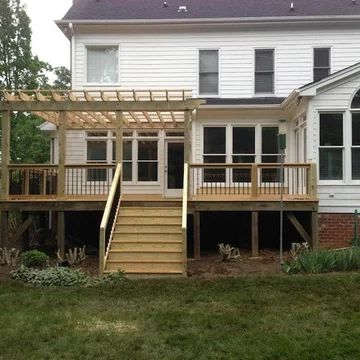 Screened Pergola On Deck - Photos & Ideas | Houzz Screening Under Deck, Upper Deck Pergola Ideas, Screened Pergola, Platform Deck With Pergola, Side Pergola, Raised Deck With Pergola, Gabled Screen Porch, Pergola On Deck, Pergola Screens