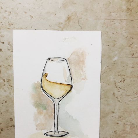 Watercolor painting of white wine in a glass Fine wine #watercolor #art #wine #illustration #aquarelle #drawing #painting #easy #watercolortutorial #diy #picoftheday #cocktails Paintings Of Wine Bottles, Watercolor Art Wine, Wine Watercolor, Easy Watercolor Paintings, Wine Illustration, Aquarelle Drawing, Wine And Food, Beer And Wine, Painting Easy