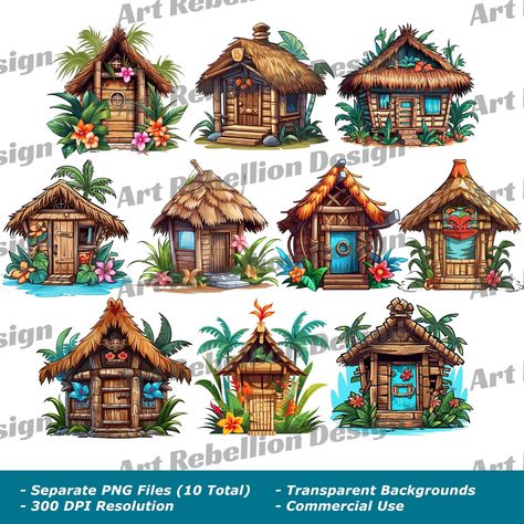 Minecraft Tiki Hut, Tiki Hut Ideas, Tiki Hut Tattoo, Tiki Gingerbread House, Tiki Hut Playhouse, Disney Tiki Room Tattoo, Tiki House, Luau Party Invitations, Tiki Man