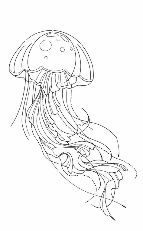 Jellyfish Colouring Page, Jelly Fish Outline Drawings, Jellyfish Outline Drawing, Watercolor Art Outline, Jelly Fish Stencil, Jellyfish Tattoo Design Simple, Jellyfish Line Drawing, Line Art Jellyfish, Jellyfish Drawing Simple