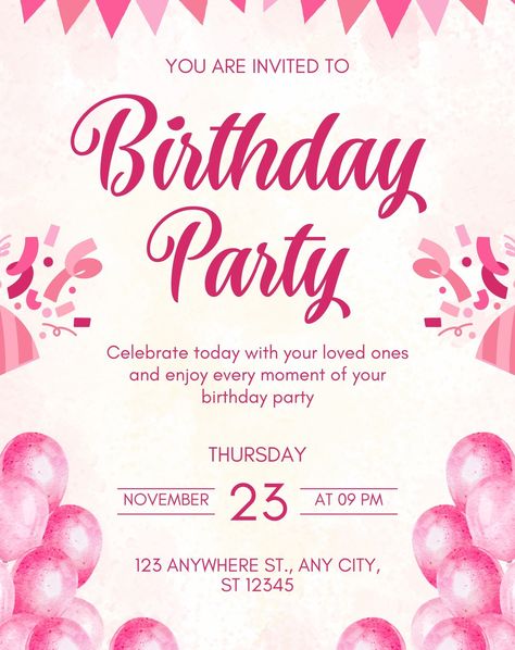 Celebrating a 50th Birthday Party Invitations is an amazing milestone that should be done with style. Source: https://newthoughtimages.online/birthday-party-invitations/ Pink Themed Birthday Party Invitation, Pink Themed Birthday Party, Party Theme Invitations, Pink Themed Birthday, Pink Birthday Party Invitations, Pink Party Theme, Pink Invitation, 50th Birthday Party Invitations, Pink Birthday Party