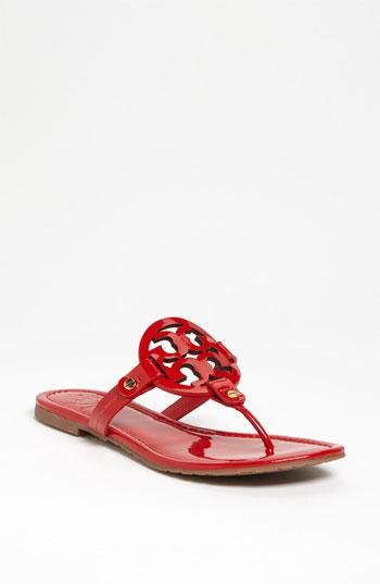 Bold! Tory Burch 'Miller' Sandal Red Tory Burch Sandals, Tori Burch Sandals, Tori Burch, Fatal Attraction, Miller Sandal, Tory Burch Sandals, Sandals Outfit, Red Sandals, Flats Sandals