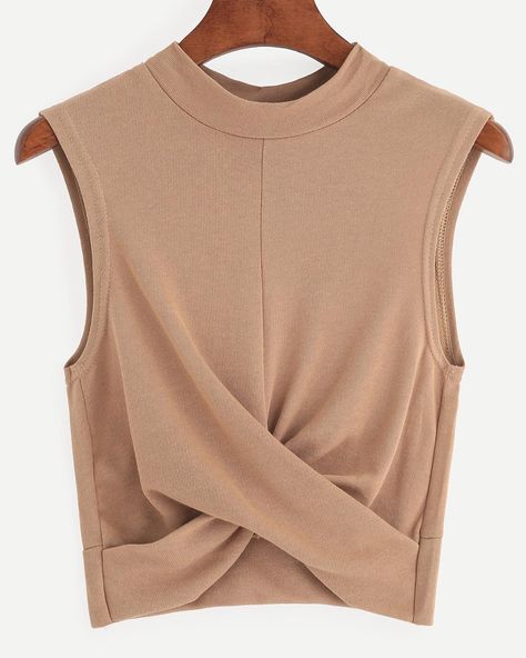 RS. 1099.00 Khaki Draped Front Crop Tank Top #instafashion #instadaily #instalike #instalove #like4like #shopnow #newarrivlas #zooomberg Beige Tank Top, Khaki Vest, Beige Crop Tops, Round Neck Crop Top, Stretchy Crop Tops, Khaki Tops, Khaki Shirt, Beige Vest, Beige Shirt