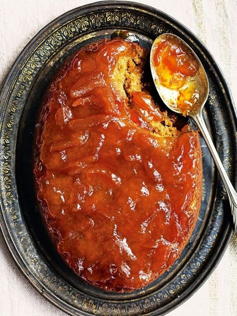 Marmalade and ginger upside-down pudding recipe | delicious. magazine Steamed Puddings, British Pudding, Hot Desserts, Delicious Magazine, Winter Desserts, Vegetable Drinks, Pudding Recipe, Healthy Eating Tips, Pudding Recipes