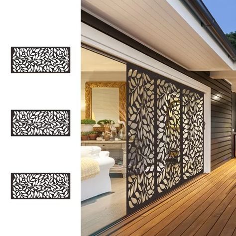 Outdoor Laser Cut Metal Panels | Wayfair Carport Design, Metal Wall Art Outdoor, Privacy Screens Indoor, Cottage Office, Privacy Screen Fence, Fence Metal, Faux Iron, Metal Privacy Screen, Wall Art Outdoor