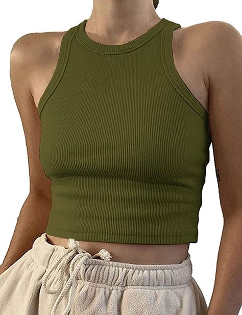 Artfish Women Casual Basic Sleeveless High Neck Rib-Knit Y2k Crop Tank Top at Amazon Women’s Clothing store Knit Y2k, Spring Wardrobe Essentials, Crop Tank Top, Sport Dress, Different Outfits, Crop Shirt, Amazon Women, Sleeveless Tank Top, Knit Tanks