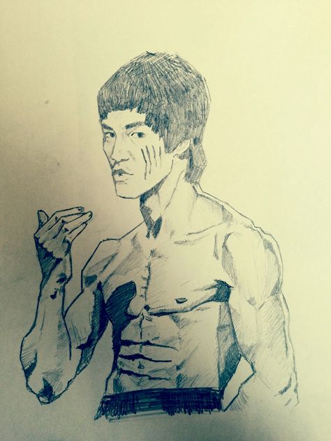 Drawing of one of my heroes: Bruce Lee Bruce Lee Yellow Jumpsuit, Bruce Lee Drawing, Abstract Pencil Drawings, Yellow Jumpsuit, Comic Style Art, Comic Style, Sketches Easy, Comic Styles, Bruce Lee