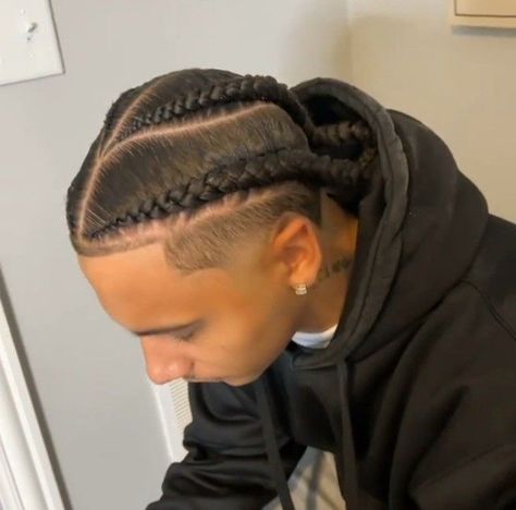 Braids And Beards Men, Mens Two Strand Twists Hairstyles, 2 Stitch Braids Men, Men Two Braids, 4 Stitch Braids Men, Two Cornrow Braids Men, Braids With Taper, Two Braids Hairstyle Men, Black Men Cornrows Hairstyles