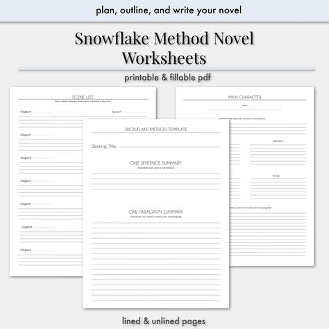 Snowflake Method Novel Worksheet for Novel Plotting #snowflakemethod #novelplanner #novelworksheets #novelplanning Novel Worksheets, Novel Plotting, Novel Planner, Writing Printables, College Admission, Writing Worksheets, Novel Writing, Writing Tools, Essay Writing