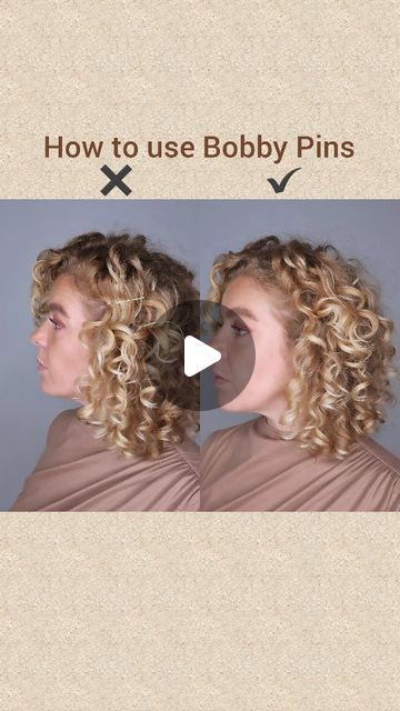 How To Pin Back Curly Hair, Bobby Pin Curls Overnight, Curly Hairstyles With Bobby Pins, Pin Back Curly Hair, How To Bobby Pin Hair, Curly Hair Bobby Pins Hairstyles, Bobby Pin Hairstyles Curly Hair, How To Use Bobby Pins, Curly Hair Pinned Back