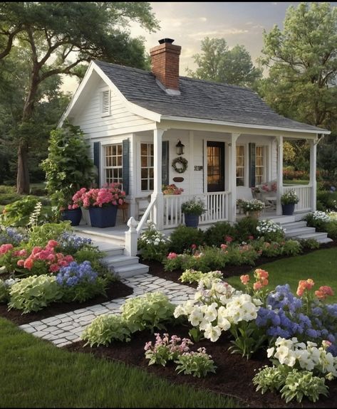 Small Cottage Home Exterior, Cottage Style Houses, Cottage Blueprints, Cottage House Designs, Tiny House Cottage, Cute Cottages, Exterior House Remodel, Cozy Cottages, Summer House Garden