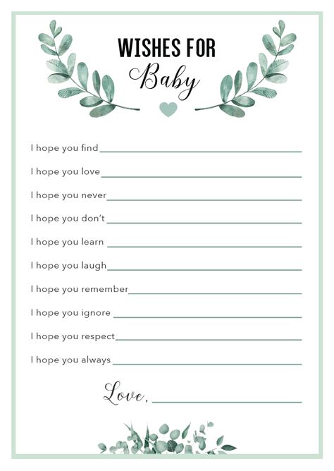 Wishes For Baby Boy, February Baby Showers, Birthday Decoration Ideas, Free Baby Shower Games, Baby Shower Party Games, Baby Shower Wishes, Wishes For Baby Cards, Baby Printables, Free Baby Shower