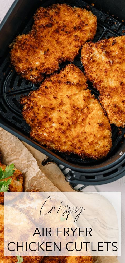 Easy Chicken Leg Recipes, Dinner Ideas Easy Chicken, Air Fryer Chicken Cutlets, Meatballs Chicken, Crispy Air Fryer Chicken, Fried Chicken Cutlets, Chicken Cutlet Recipes, Breaded Chicken Cutlets, Cutlets Recipes