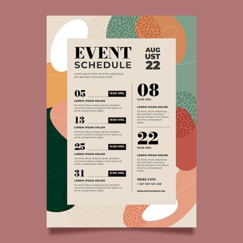 Horario de plantilla de evento plano | Free Vector #Freepik #freevector #programa-evento #calendario-eventos #calendario #plantilla-horario Events Calendar Design, Event Schedule Design, Calendar Design Layout, Event Poster Template, Wayfinding Signage Design, Event Layout, Church Media Design, Packaging Template Design, Music Festival Poster