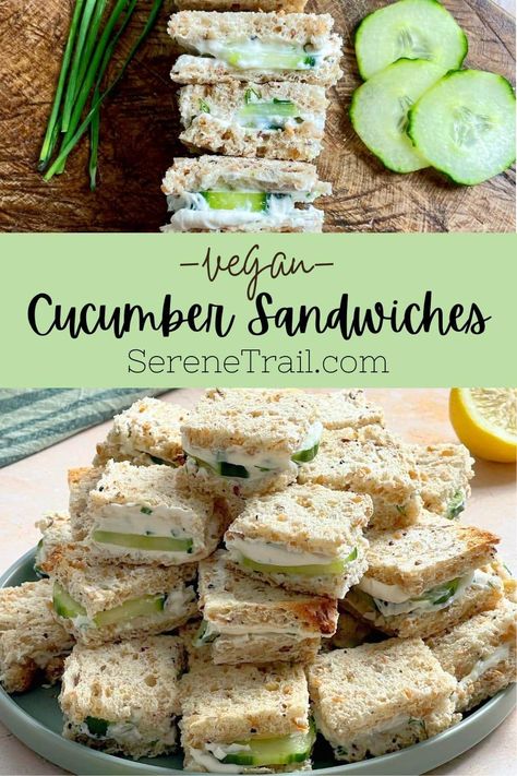 Vegan Cucumber, Cucumber Sandwiches Recipes, Vegan Finger Foods, Vegan Picnic, Type Of Bread, Vegan Sandwich Recipes, Vegan Party Food, Cucumber Slices, Vegan Party