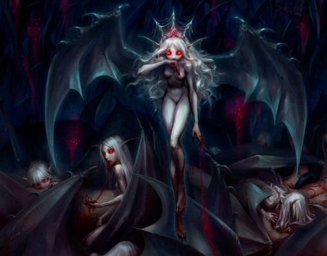 ArtStation - Queen of the little vampires, Tatiana Kirgetova Bat Demon, Vampire Images, Vampire Counts, Vampire Pictures, Fairies Photos, Vampire Queen, Vampires And Werewolves, Gothic Vampire, Vampire Girls