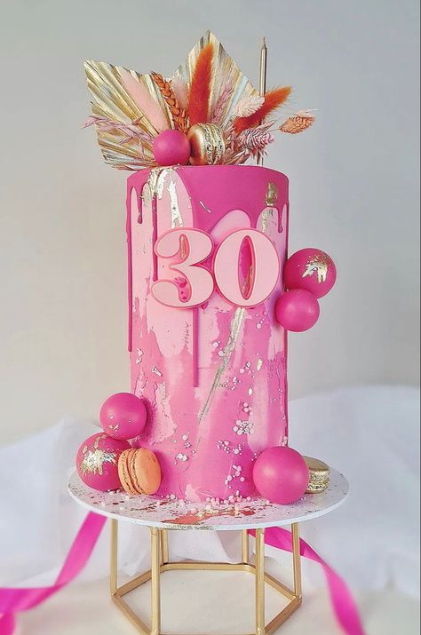 Hot Pink 30th Birthday Cake, 30 Shades Of Pink Birthday Party, 30th Barbie Cake, Hot Pink Cakes Birthday For Women, Hot Pink And Gold Cake, Adult Barbie Cake, Pink Birthday Cake For Women, Pink 30th Birthday Cake, 40th Bday Cake For Women