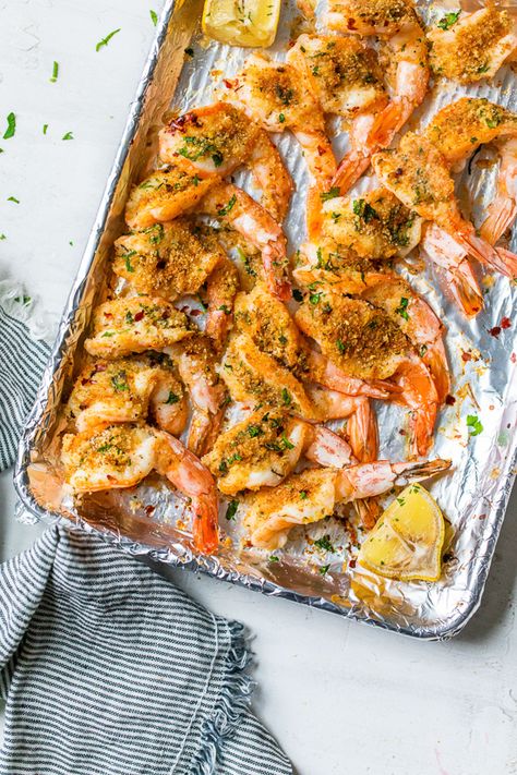 Sheet Pan Shrimp Oreganata Shrimp Oreganata Recipe, Shrimp Oreganata, Oreganata Recipe, Ww Dinners, Sheet Pan Shrimp, Pan Shrimp, Green Meals, Skinnytaste Recipes, Jumbo Shrimp