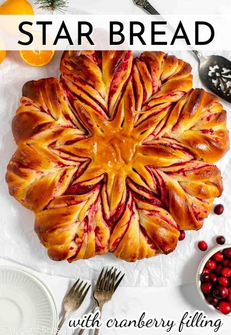 This beautiful Star Bread looks gorgeous on the holiday table. The soft dough is layered with tart homemade cranberry filling. Cranberry Filling, Star Bread, Cranberry Bread, Best Comfort Food, Recipe Community, Most Popular Recipes, Seasonal Recipes, Sharing Board, Cooking With Kids