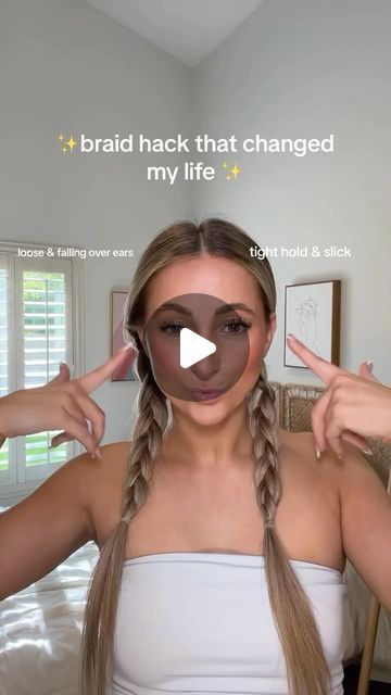 WIMBERLY’S | BEAUTY BAR on Instagram: "If you don’t know how to French braid, this braid hack will change your life💓💓🥰✨ @sabrinaannesocials 

#heatlesshairstyles #hairstyle #hairtutorial #haircareroutine #hairinspo #slickbackbraid #frenchbraids" No French Braid Hairstyles, Two Braids Hairstyle Tutorials, How To French Braid Your Own Hair, French Braid Hack, Braid Hack, French Braided Bangs, How To French Braid, Two Braid Hairstyles, Braiding Your Own Hair