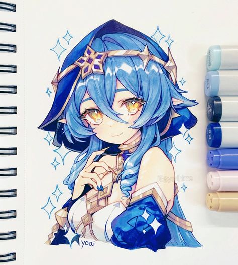 Genshinimpact Fanart, Copic Drawings, Copic Marker Art, Cute Eyes Drawing, Anime Paper, Copic Art, Cute Doodle Art, Marker Drawing, Marker Art