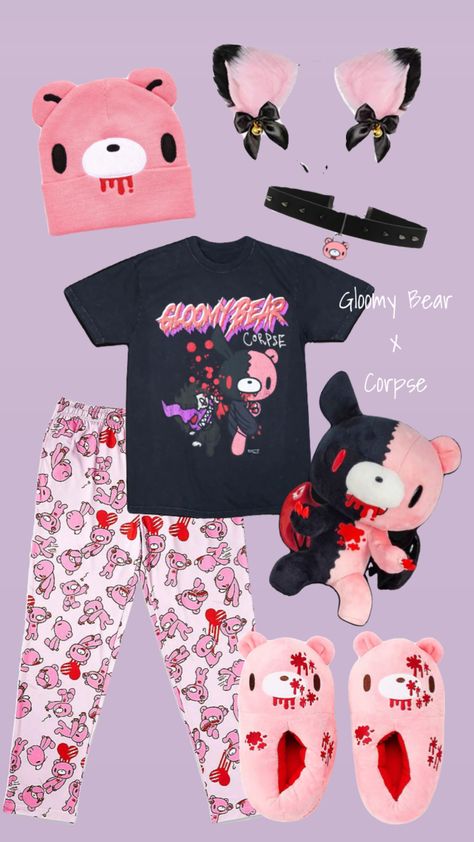 Gloomy Bear X Corpse, Gloomy Bear Sweater, Gloomy Bear Clothes, Gloomy Bear Outfit, Girly Goth, Bear Outfit, Pink Board, Goth Vibes, Oc Outfits