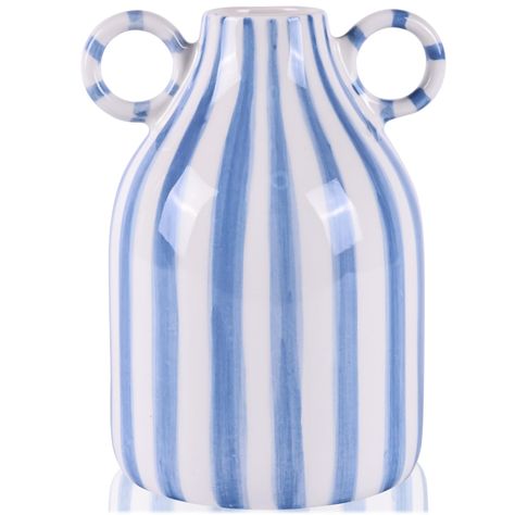 PRICES MAY VARY. Striking Blue and White Design: This ceramic vase with its luxurious Blue and White color scheme makes a bold statement piece. With a wide mouth vase design, it's perfect for holding an array of floral arrangements, from pampas grass to delicate blooms, enhancing your dining table vase display or serving as a stunning centerpiece in a foyer. Versatile Jug Vase: The unique jug vase shape, complete with a convenient handle, allows for easy relocation. Whether you're setting a roma Fake Flower Vases, Elegant Eclectic Decor, Floral Ceramic Mug, College Apartment Decor Living Room Fun, Ceramic Flower Vases, Blue Room Accents, Blue And White Vases With Flowers, Blue Coastal Living Room, Fun Vases