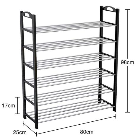 YAYI Shoe Rack Portable Metal 6-Tier Shoe Storage Organiser Hode up to 24-28 Pairs Shoes，Black: Amazon.co.uk: Kitchen & Home Shoe Rack Ideas, Shoe Tidy, Shoe Storage Furniture, Wooden Shoe Storage, Corner Storage Shelves, Modern Shoe Rack, Shoe Box Storage, Shoe Rack Organizer, Metal Shoe Rack