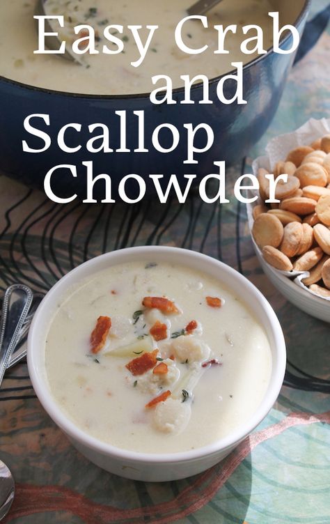 Food Lust People Love: My creamy crab and scallop chowder begins with frying bacon, as all the best recipes do. Pour in the whipping cream, add a whole pound of crabmeat AND a pound of bay scallops, for a deliciously rich mouthful in every spoon. Scallop Chowder, Crab Chowder Recipes, Bisque Recipes, Bacon Scallops, Scallops Salad, Crab Chowder, Bay Scallops, Chowder Recipes Seafood, Fish Friday