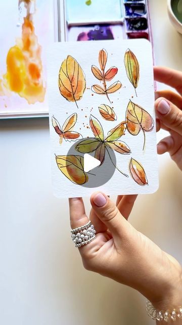 Anna Koliadych on Instagram: "A fun way to paint colorful autumn leaves with watercolor and liner 🍂🥰🎨#watercolor #watercolortutorial #crafts #diy #watercolorpainting #artprocess #watercolorpainting #inspiration #watercolour" Fall Watercolor Ideas, Autumn Watercolour, Thanksgiving Watercolor, Watercolour Leaves, Watercolor Videos, Paintings Easy, Fall Pics, Autumn Watercolor, Watercolor Pumpkin