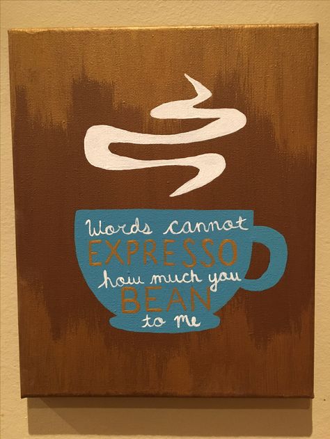 Coffee espresso canvas painting art Mini Canvas Art Coffee, Cute Coffee Paintings, Coffee Canvas Painting Easy, Abstract Coffee Painting, Coffee Acrylic Painting Easy, Kitchen Painting Ideas Canvas Diy Art, Coffee Painting Ideas Easy, Coffee Painting Ideas, Coffee Acrylic Painting