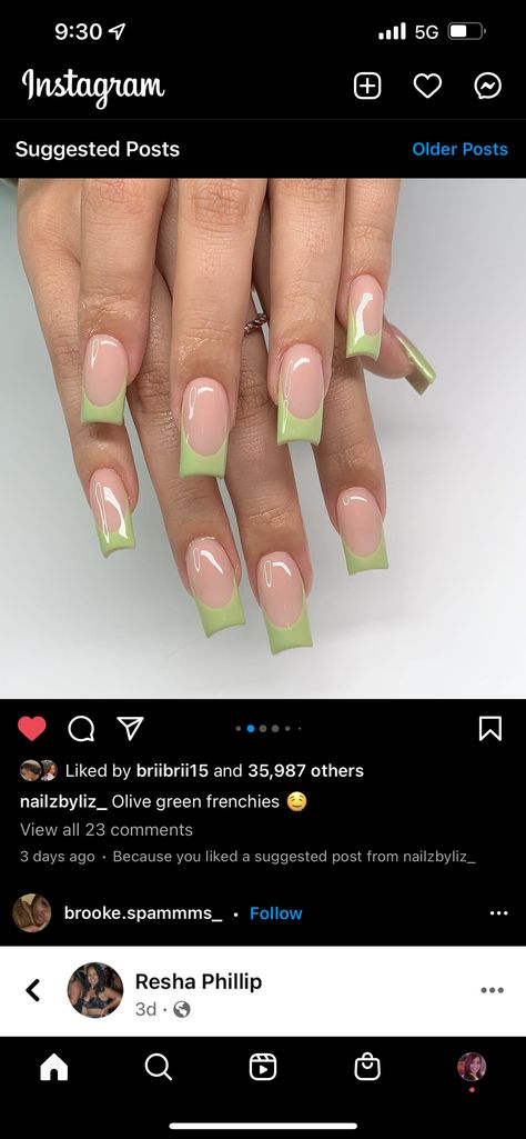 Green Baddie Nails Short, Olive Green Acrylic Nails Short, Olive Green Nails French Tip, Olive Green French Nails, Olive French Tip Nails, Olive Green Nails Acrylic, Olive Green Nails Short, Short Olive Green Nails, Olive Green French Tip