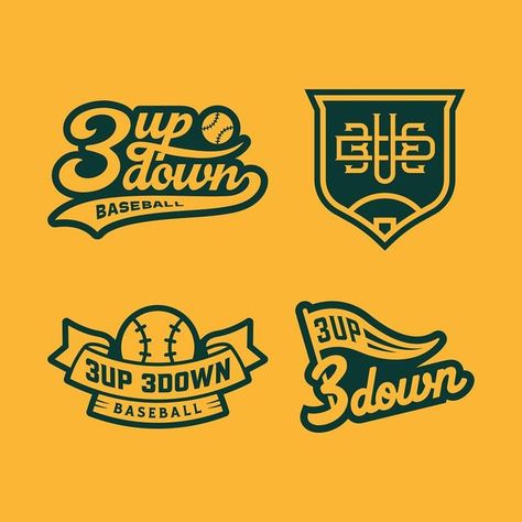 Kieran Wayne on Instagram: "Full set options for 3up3down ⚾️ Bottom two didn’t make the cut, but deserve to be seen! #logo #badgedesign #monogram #brand #logoinspirations #baseball #mlb #youthbaseball #graphicdesign #baseballlife #sportslogo #badgelogo #3up3down #identity #branding #monogramlogo #logosai #logomark #logotype" Baseball Logos Design, Baseball Logo Ideas, Retro Sports Design, Baseball Logo Design, Retro App, Softball Logos, Chelsea Logo, Baseball Monogram, Dance Logo