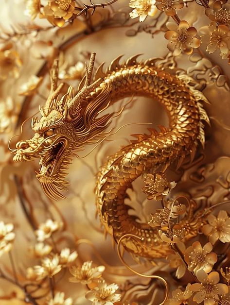 Golden Dragon Aesthetic, Gold Dragon Aesthetic, Gold Dragon Wallpaper, Winged Victory, Flying Dragon, Golden Healer, Golden Dragon, Dragon Statue, Japanese Dragon