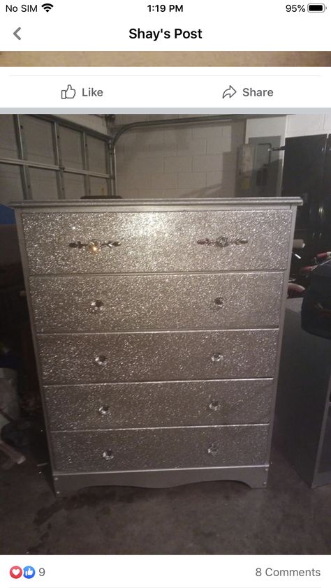 Glitter Dresser, Diamond Furniture, Barbie Room Decor, Glitter Furniture, Painted Armoire, Grey Dresser, Barbie Room, Painting Wood Furniture, Bedroom Decor For Teen Girls