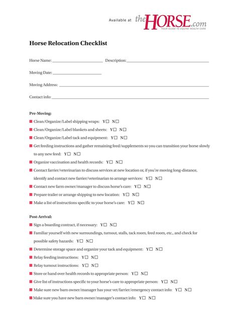 Horse Relocation Checklist – The Horse Relocation Checklist, Horse Ownership, 4 H Club, Equine Care, Bay Horse, Moving Long Distance, Organizing Labels, Horse Names, Horse Stuff