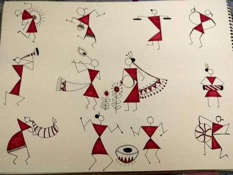 Warli radha krishna Radha Krishna Warli Art, Warli Drawing, Krishna Dancing, Warli Paintings, Worli Painting, Indian Motif, Warli Painting, Kurti Sleeves, Handmade Paper Art