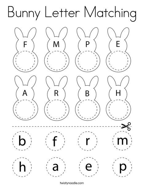 Bunny Letter Matching Coloring Page - Twisty Noodle Easter Activities For Preschool, Easter Lessons, Bunny Coloring, Easter Worksheets, Easter School, Easter Crafts Preschool, Twisty Noodle, Easter Preschool, Spring Preschool