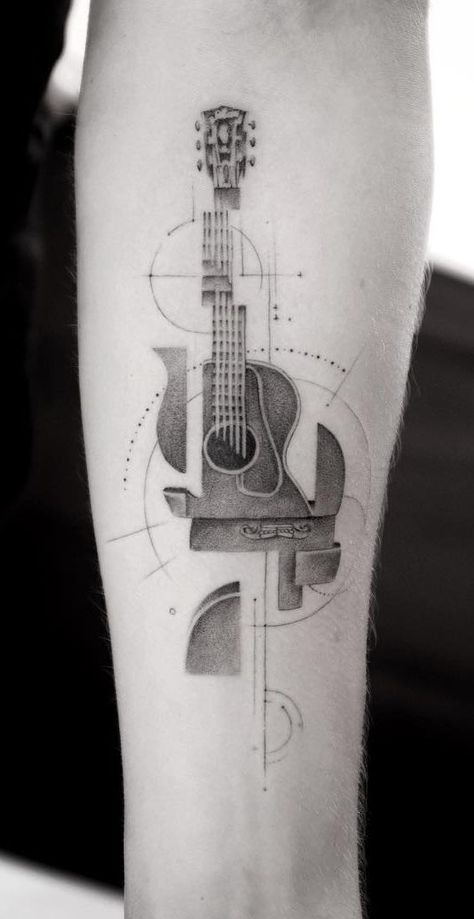 fragmented guitar tattoo © tattoo artist Balazs Bercsenyi 💕📌💕📌💕📌💕 Music Guitar Tattoo, Guitar Tattoos, Model Tattoos, Guitar Tattoo Design, Music Tattoo Sleeves, Tattoo Dotwork, Guitar Tattoo, Music Tattoo Designs, Geniale Tattoos