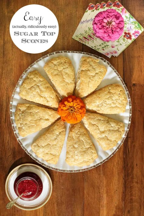 The easiest and most melt-in-your-mouth delicious scones ever! These easy sugar top scones can be made ahead and frozen (unbaked) for fuss-free entertaining too! #easyscones, #plainscones, #freezingscones, #howtomakescones via @cafesucrefarine Easy Scones, Raspberry Freezer Jam, Apple Scones, Cherry Scones, Raspberry Scones, How To Make Scones, Sommer Mad, Scone Recipes, Scones Recipe Easy