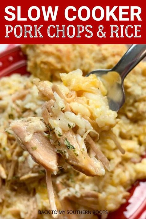 Slow cooker pork chops and rice with cheese is a great dinner, is budget-friendly, and is one of the easiest meals to make. The recipe is a great way to jazz up pork chops and create a filling, hearty, and nutritious meal for the family. #ad #sponsoredpost #WisconsinPork #USAPork #porkrecipes #porkchopsmeals #porkchoprecipeseasy #slowcookerporkchops #porkchopsrecipesbest Rice With Cheese, Easiest Meals, Pork Chops And Rice, Pork Chop Recipes Crockpot, Pork Chop Recipes Baked, Crockpot Pork Chops, Pork Chop Dinner, Slow Cooker Pork Chops, Easy Crockpot Dinners